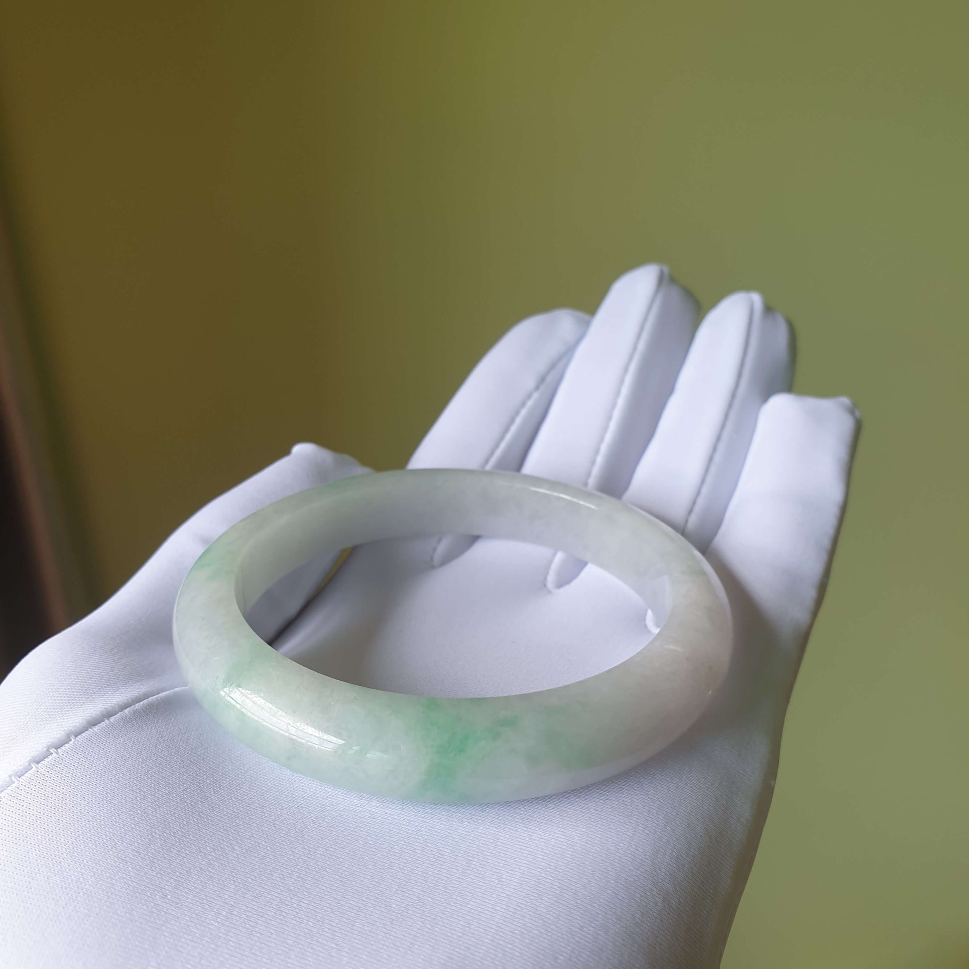 58.5mm Green Type A Jadeite Jade Semi-Round Bangle (BGL23305) Best Gift, Ideal Gift, Top Gift, Anniversary Gift, Couple Gift, Birthday Gift, for girl, for women, for parent, parent gift