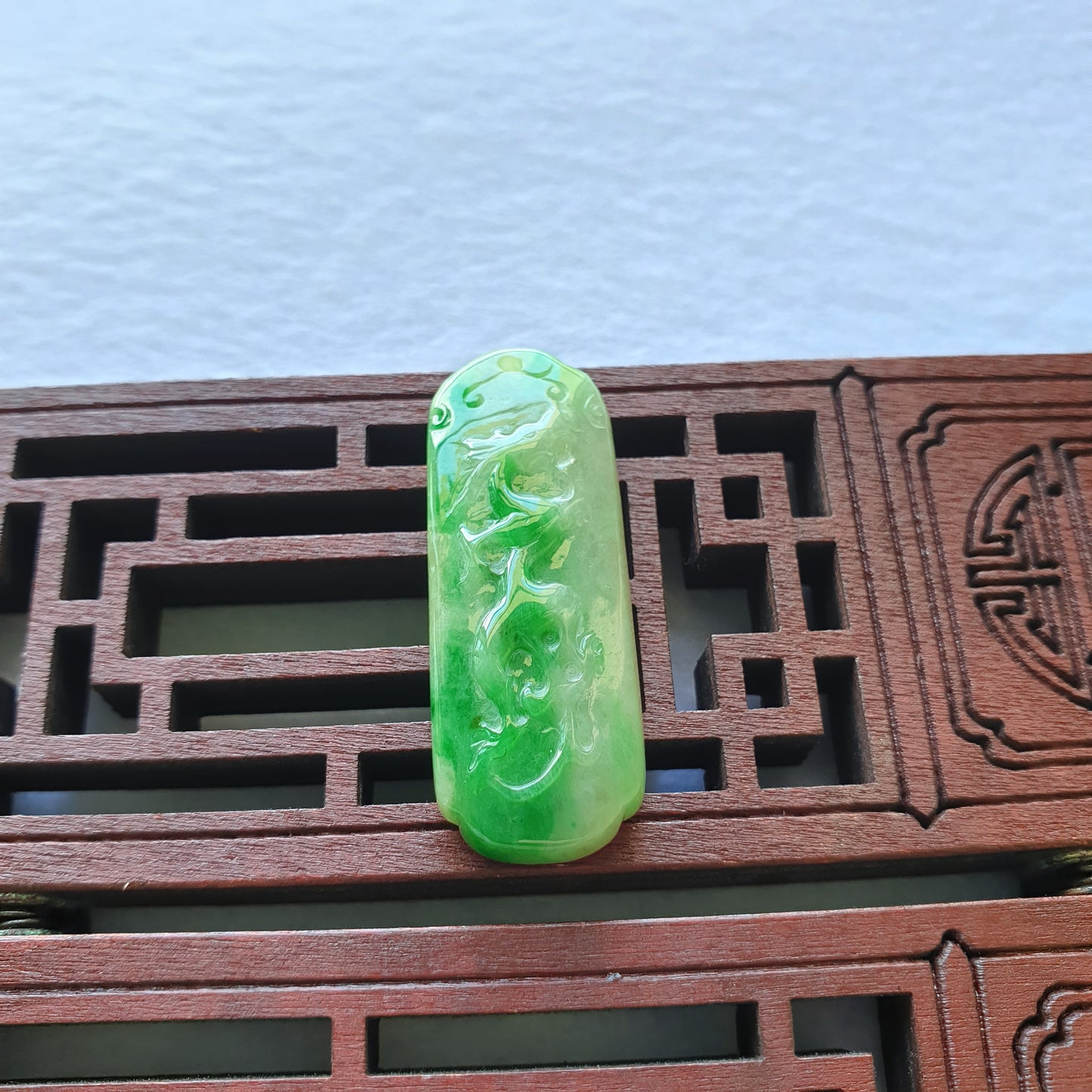 Type A Green Jadeite Jade Ancient Dragon Pendant (PDG98473)
