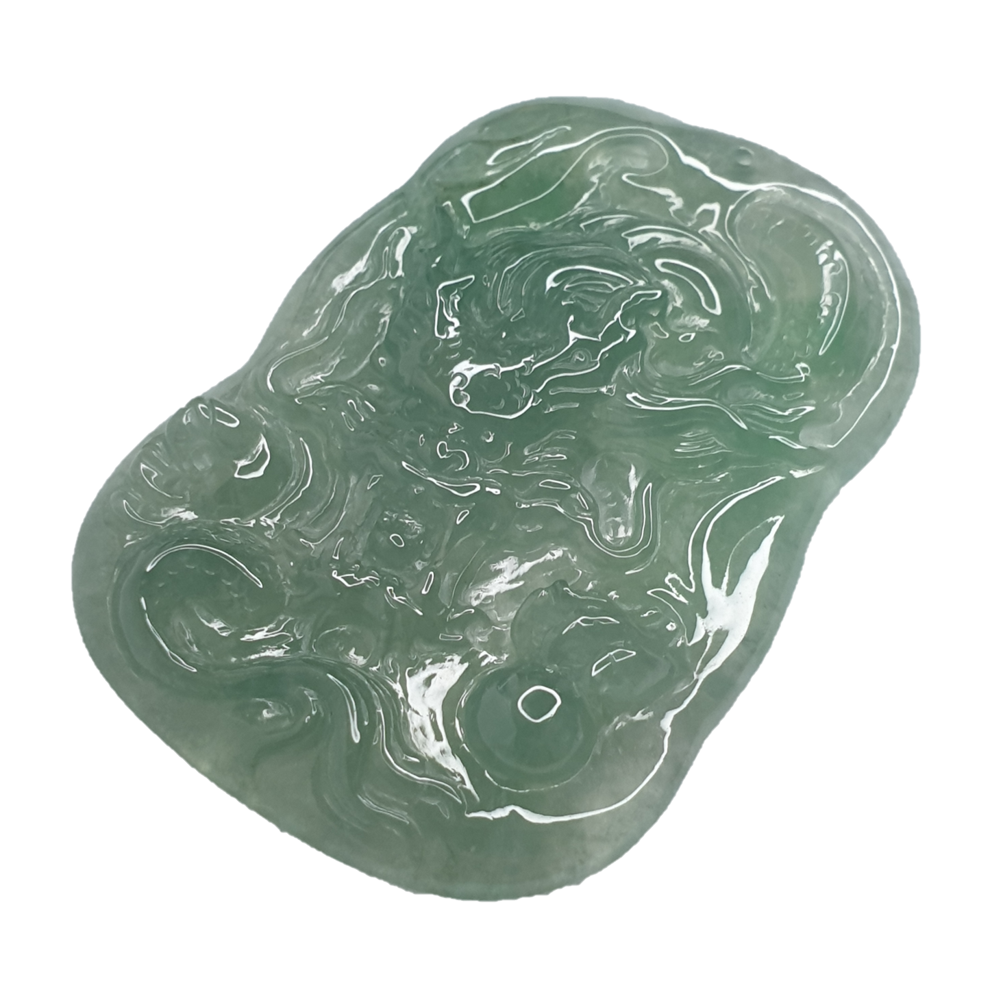 冰种淡绿龙牌新加坡翡翠吊坠 (Type A Icy Light Green Singapore Jadeite Jade Dragon Pendant) PDG98470