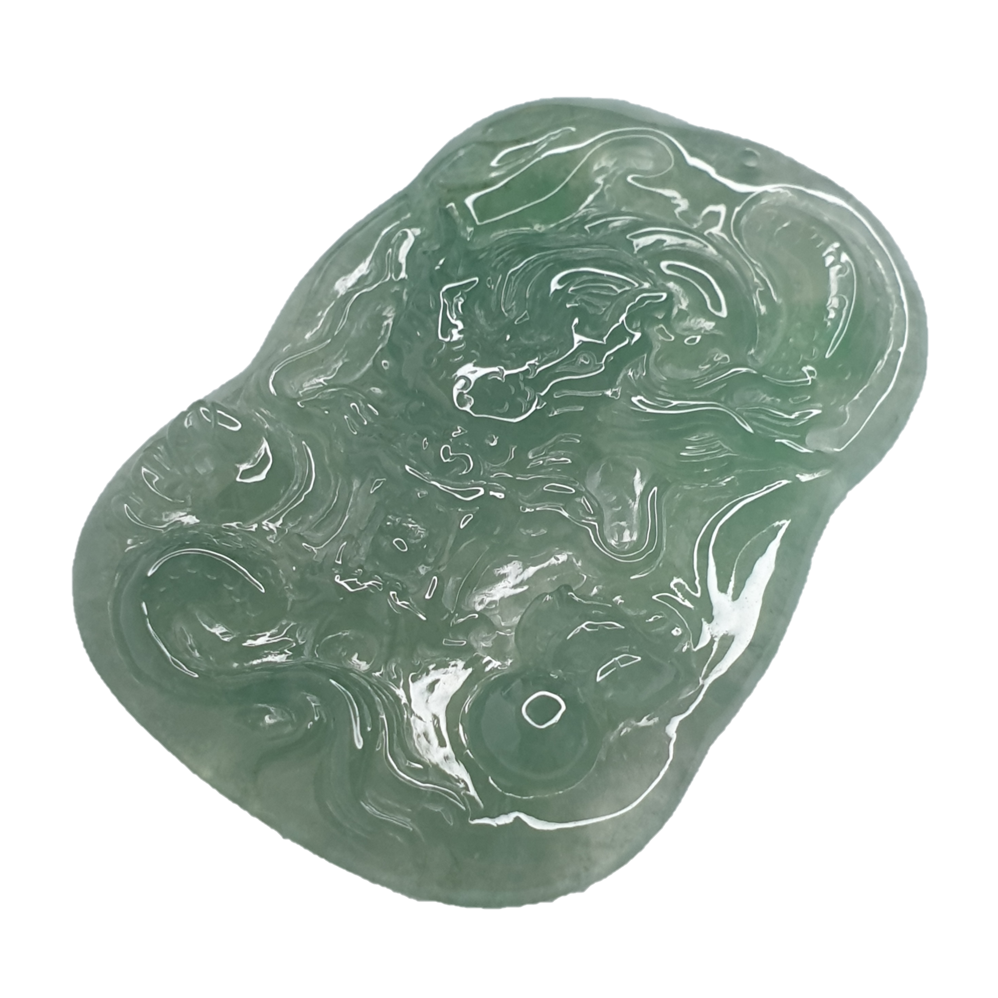 冰种淡绿龙牌新加坡翡翠吊坠 (Type A Icy Light Green Singapore Jadeite Jade Dragon Pendant) PDG98470