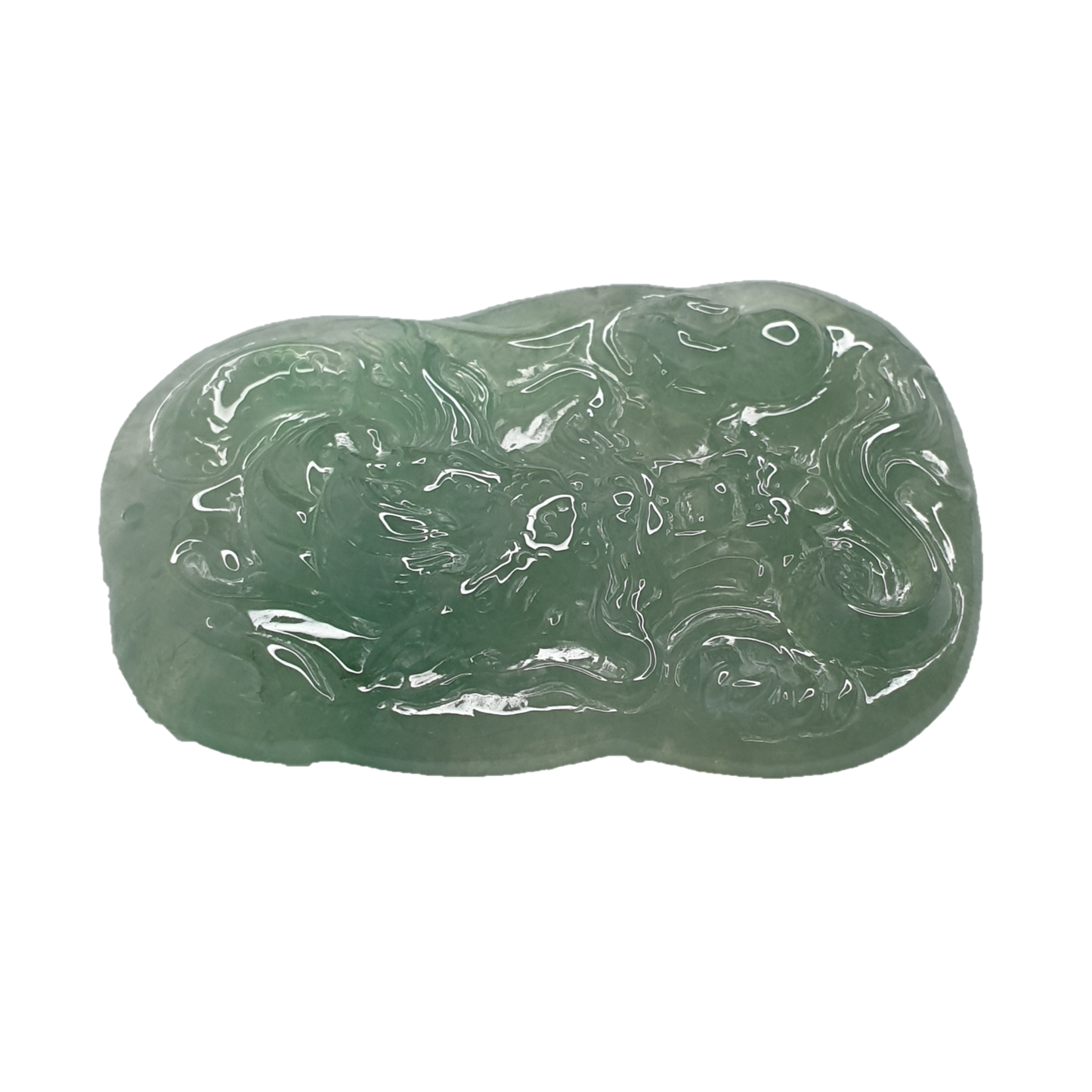 冰种淡绿龙牌新加坡翡翠吊坠 (Type A Icy Light Green Singapore Jadeite Jade Dragon Pendant) PDG98470
