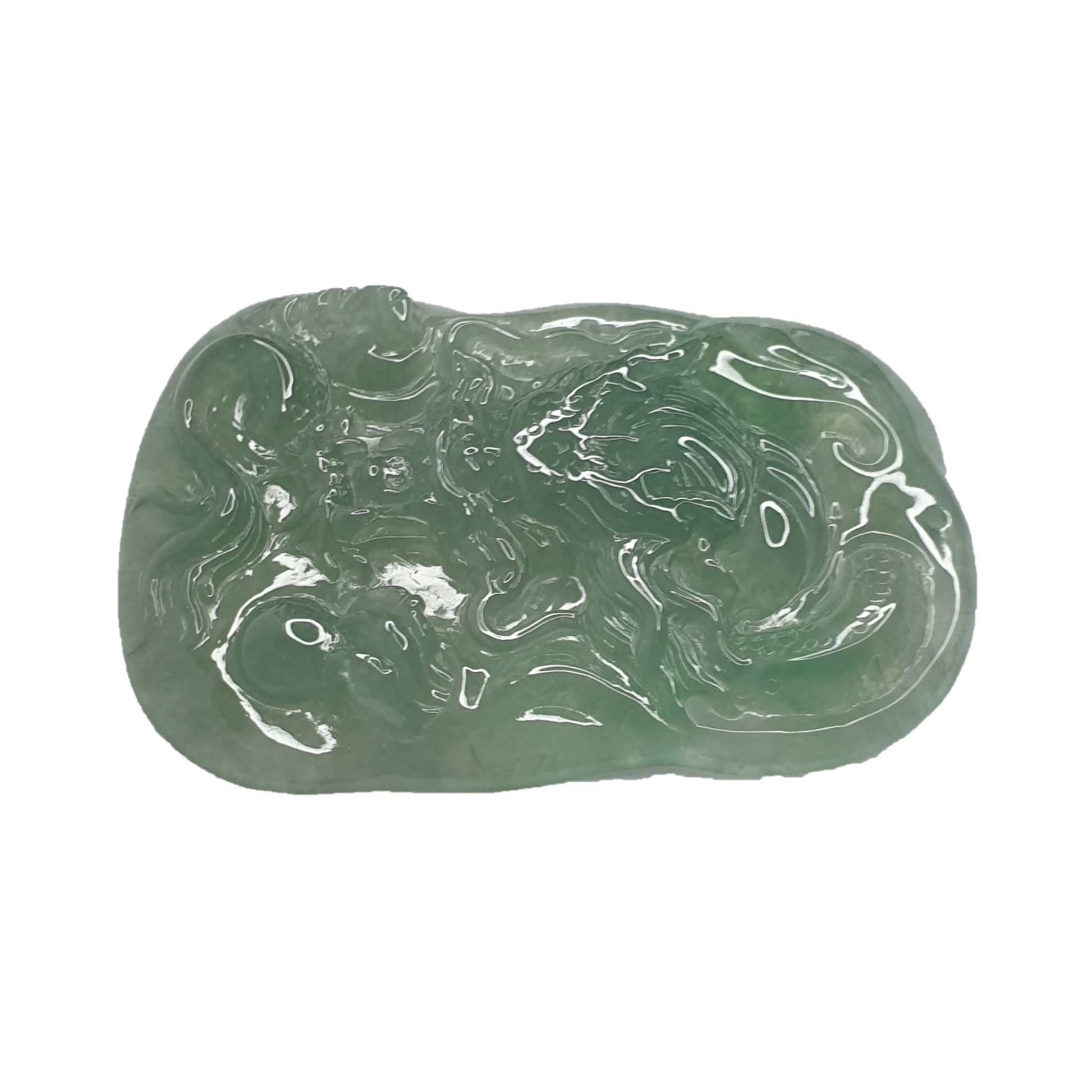 冰种淡绿龙牌新加坡翡翠吊坠 (Type A Icy Light Green Singapore Jadeite Jade Dragon Pendant) PDG98470