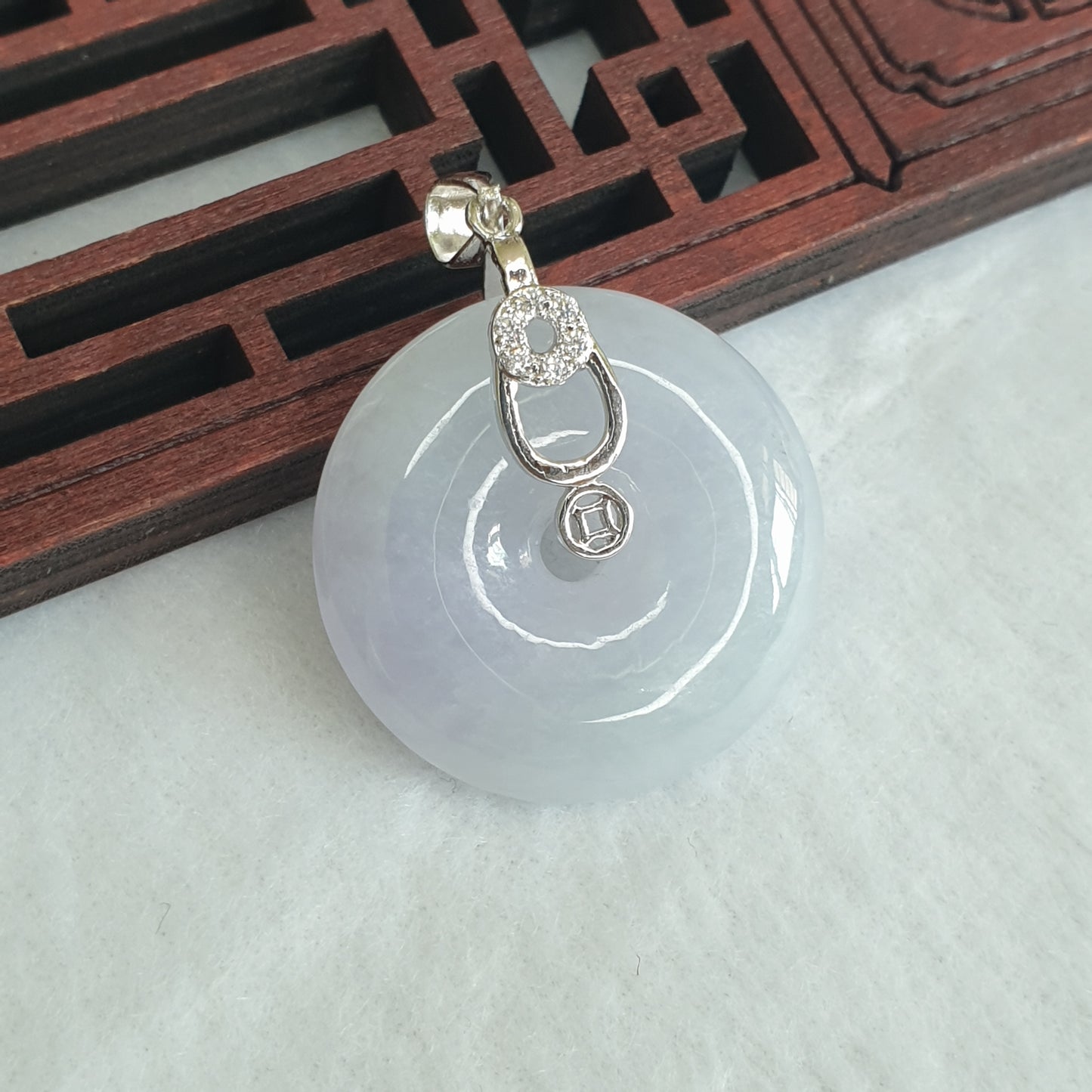 Type A Myanmar Burma Light Lavender Jadeite Jade Donut Ping An Kou Pendant Jewellery  (淡紫罗兰缅甸天然A货翡翠平安扣吊坠首饰) 