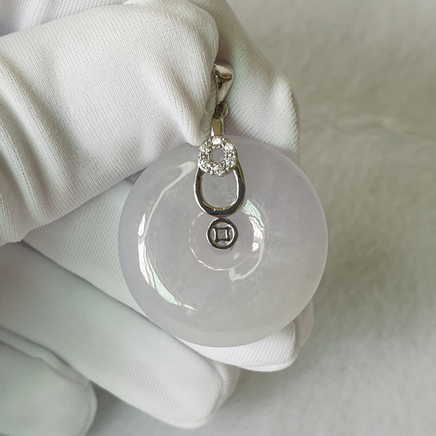 Type A Myanmar Burma Light Lavender Jadeite Jade Donut Ping An Kou Pendant Jewellery  (淡紫罗兰缅甸天然A货翡翠平安扣吊坠首饰) 